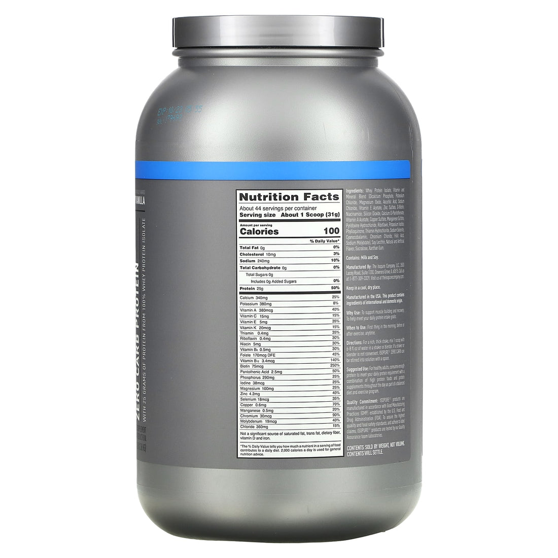 IsoPure Zero Carb Protein - Creamy Vanilla, 1.36kg