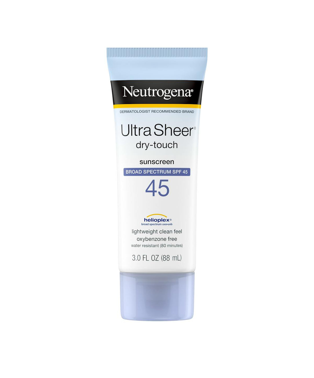 Neutrogena Ultra Sheer Dry-Touch Sunscreen Lotion, Broad Spectrum SPF 45 UVA/UVB Protection, Light, Water Resistant, Non-Comedogenic; Non-Greasy, Travel Size, 3 fl. oz