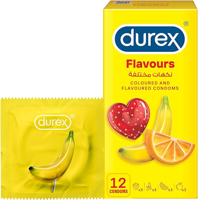 Durex Coloured and Flavoured Condoms for Men (Strawberry, Banana, Orange, Apple) - 12&