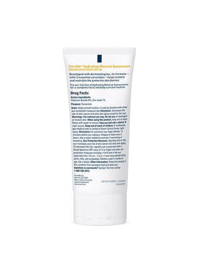 Cerave Hydrating Mineral Sunscreen Spf50 75Ml