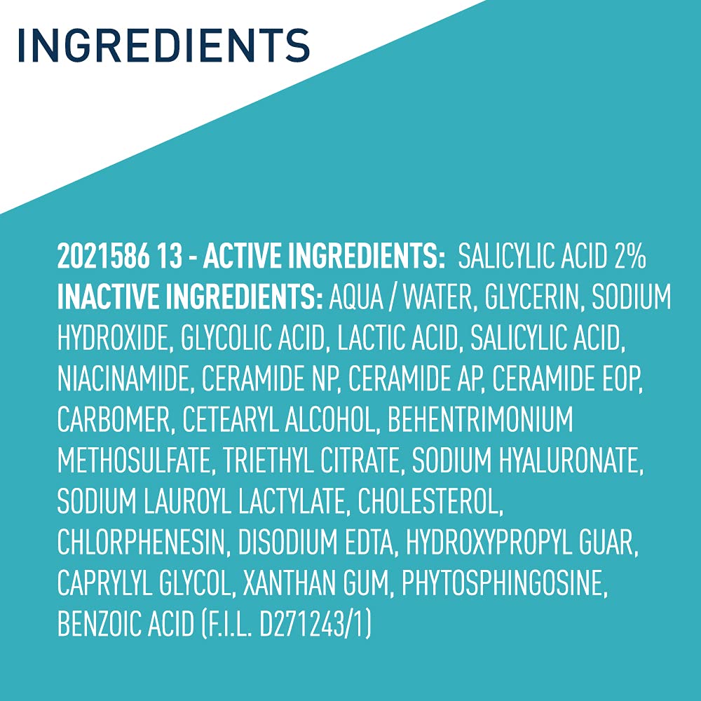 CeraVe Salicylic Acid Acne Treatment with Glycolic Acid and Lactic Acid | AHA/BHA Acne Gel for Face to Control and Clear Breakouts | Fragrance Free, Paraben Free, Oil Free &amp; Non-Comedogenic|1.35 Ounce